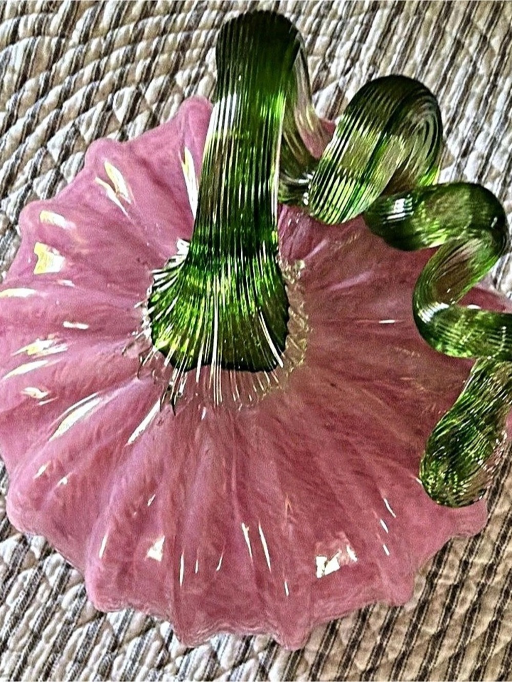 Pink & Green Blown Glass Pumpkin Decor
